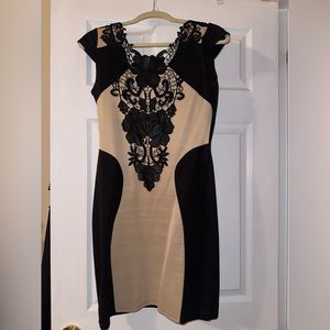 Lace detail party dress beige and  black